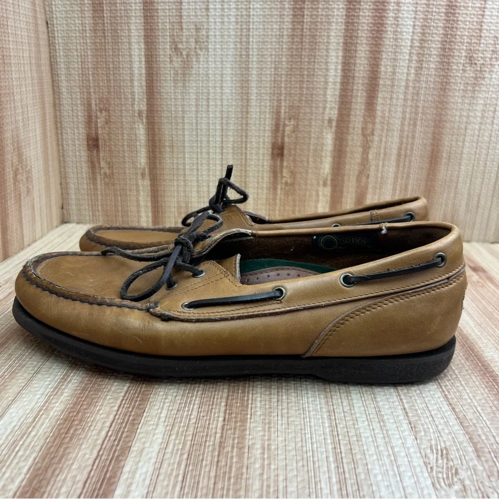 Quoddy Shoes Mens 10 Brown Leather Boat Camp Slip On Moccasins Comfort